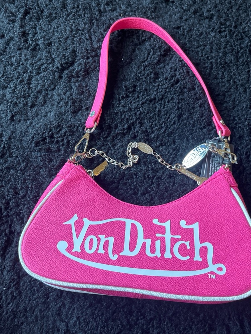 Von Dutch Hot Pink Shoulder Bag with White Logo